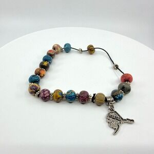 Vintage Polymer Clay Bead Bracelet with Alaska State Charm